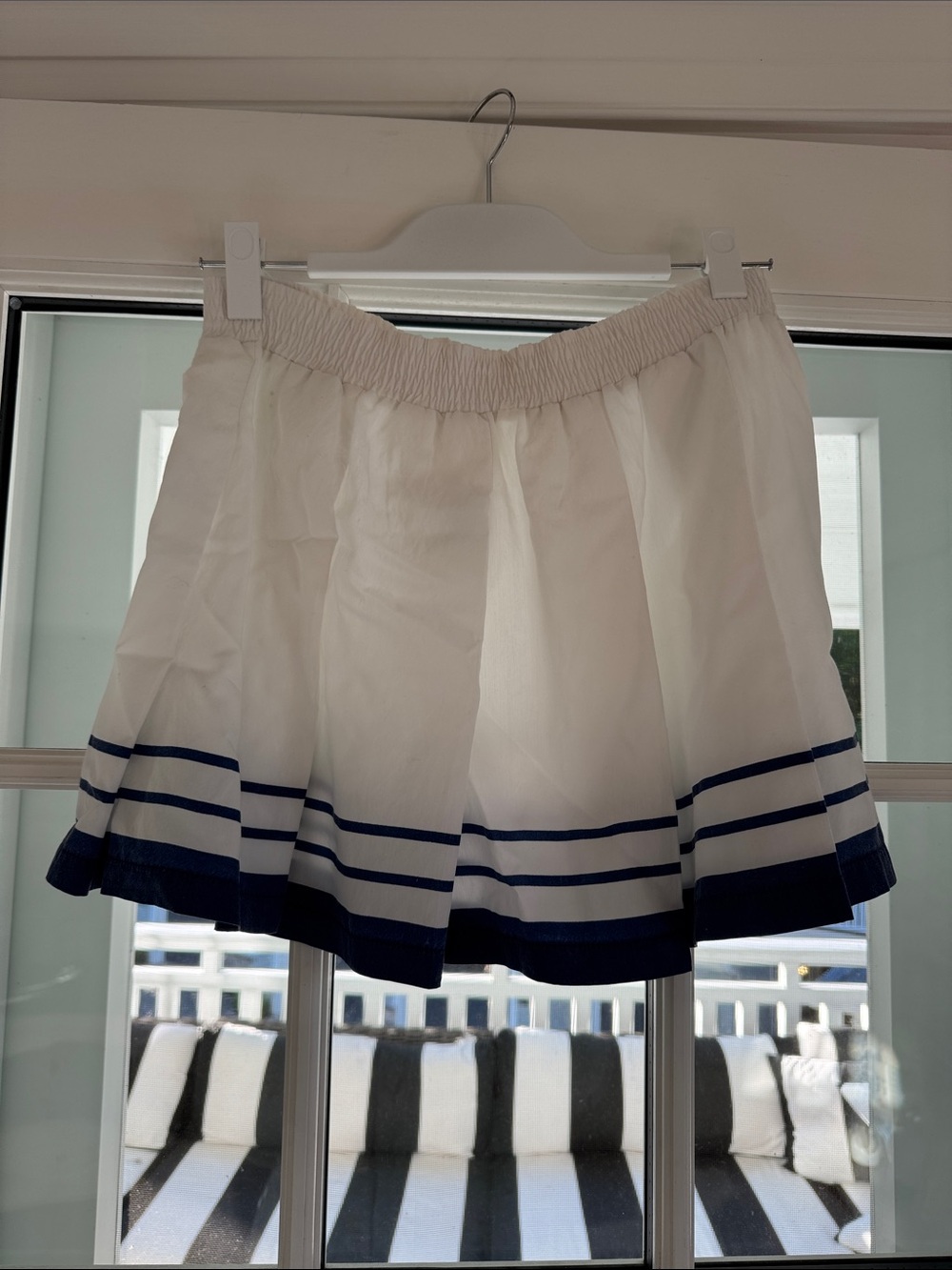 Vintage White Pleated Mini Skirt with Navy Stripes